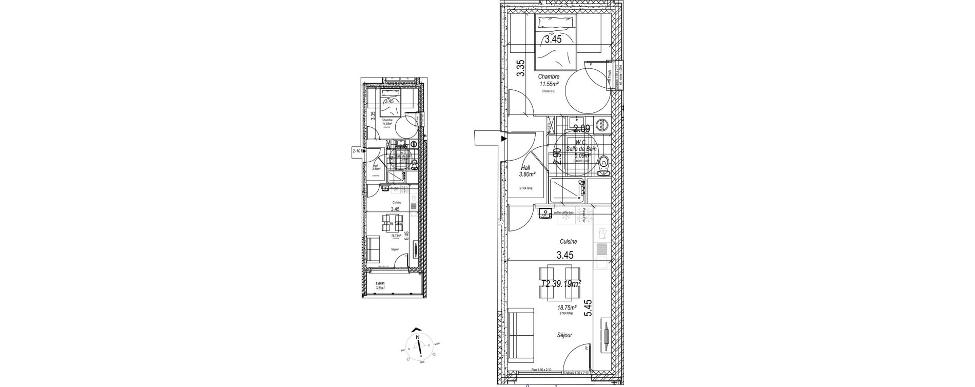 Appartement T2 de 39,19 m2 &agrave; Camiers Centre