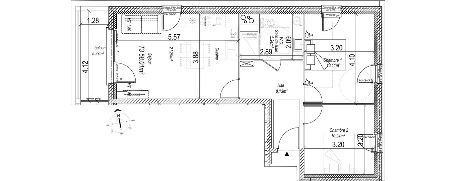 Appartement T3 de 58,01 m2 &agrave; Camiers Centre