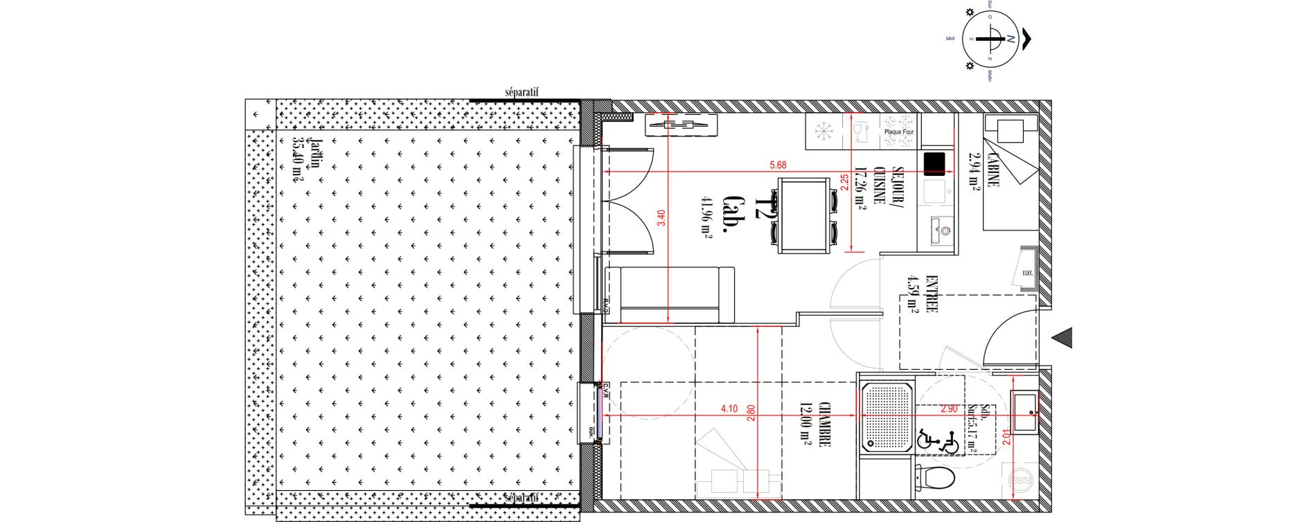 Appartement T2 de 41,96 m2 &agrave; Camiers Centre
