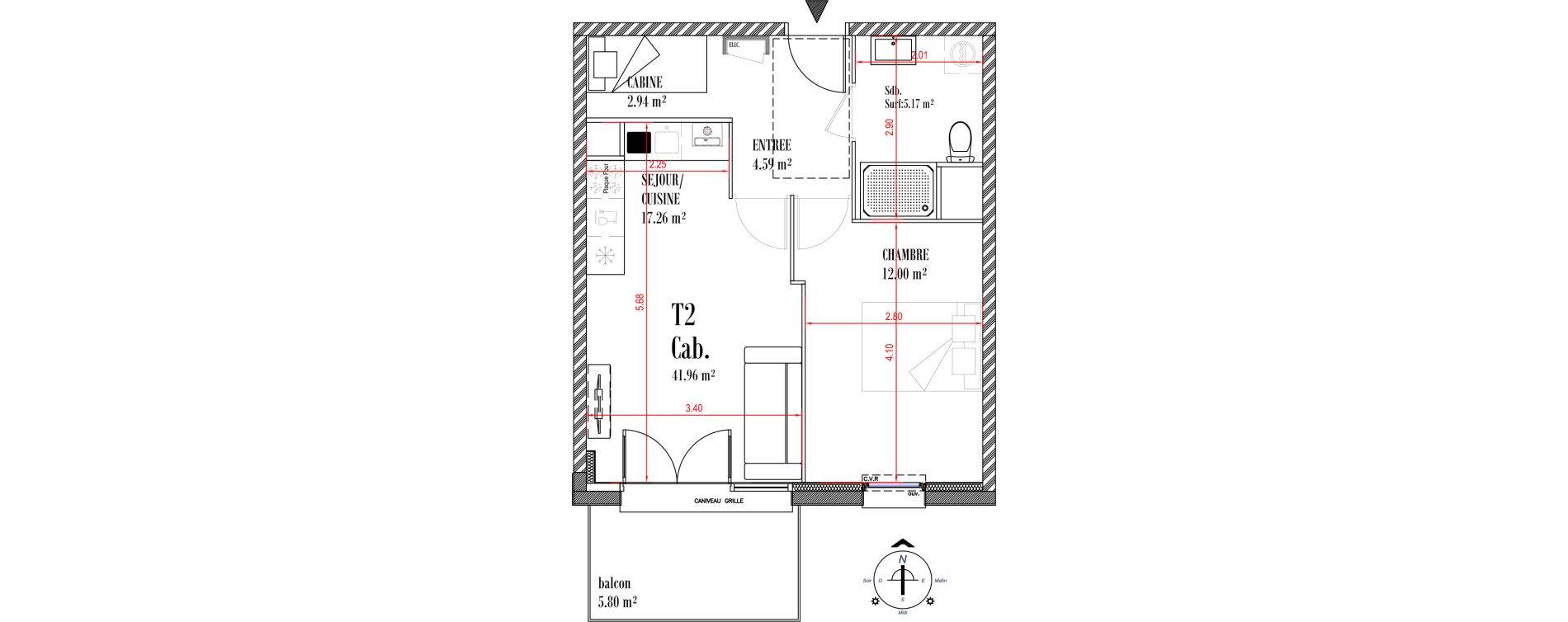 Appartement T2 de 41,96 m2 &agrave; Camiers Centre