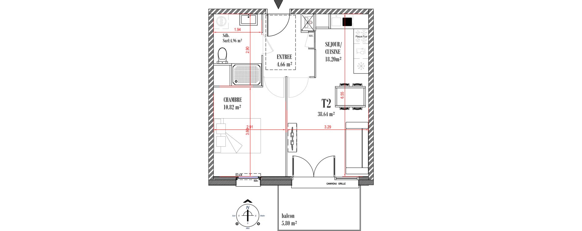 Appartement T2 de 38,64 m2 &agrave; Camiers Centre