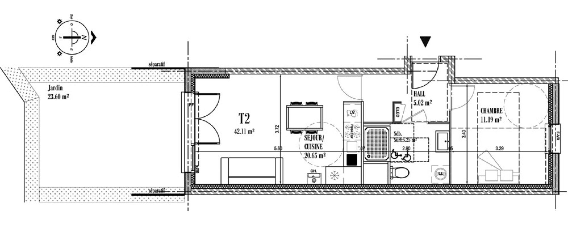 Appartement T2 de 42,11 m2 &agrave; Camiers Centre