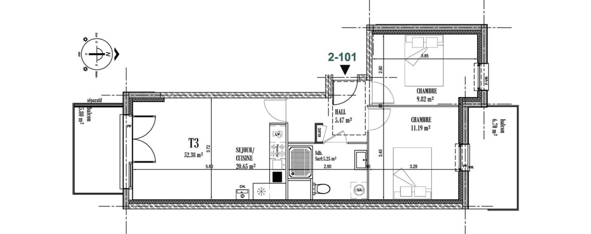 Appartement T3 de 52,38 m2 &agrave; Camiers Centre