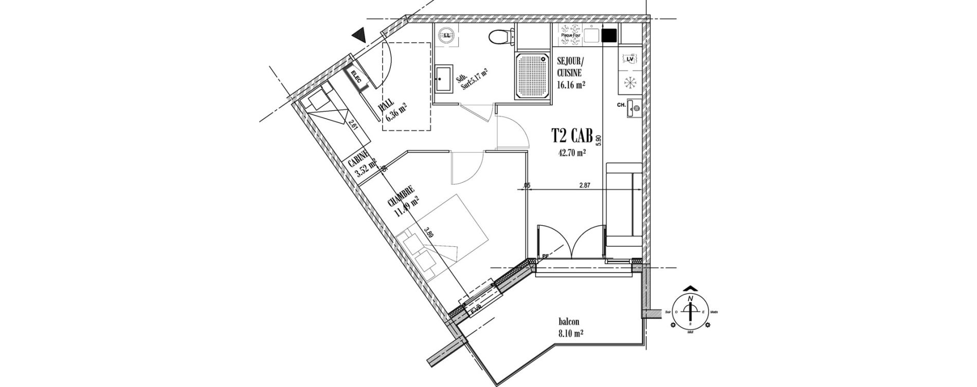 Appartement T2 de 42,70 m2 &agrave; Camiers Centre