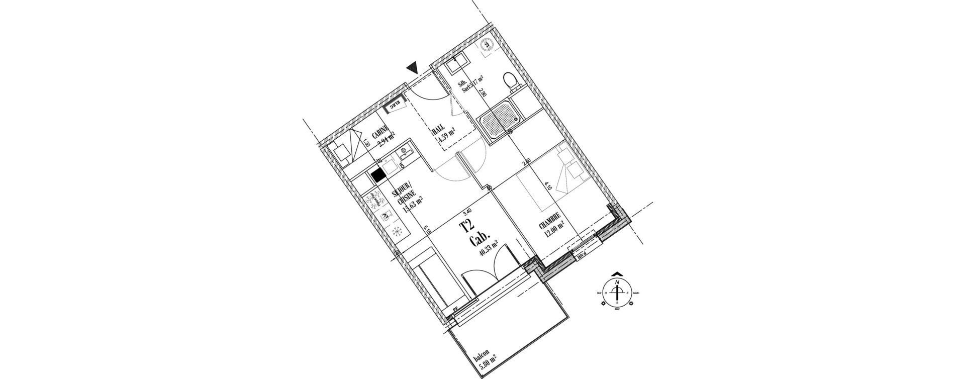 Appartement T2 de 40,33 m2 &agrave; Camiers Centre