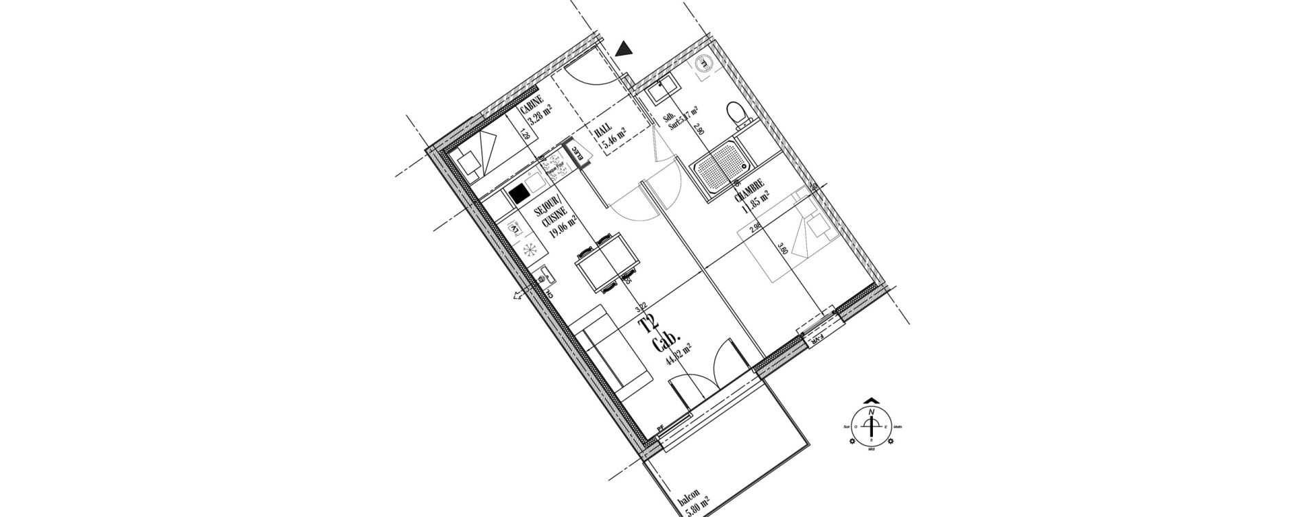 Appartement T2 de 44,82 m2 &agrave; Camiers Centre