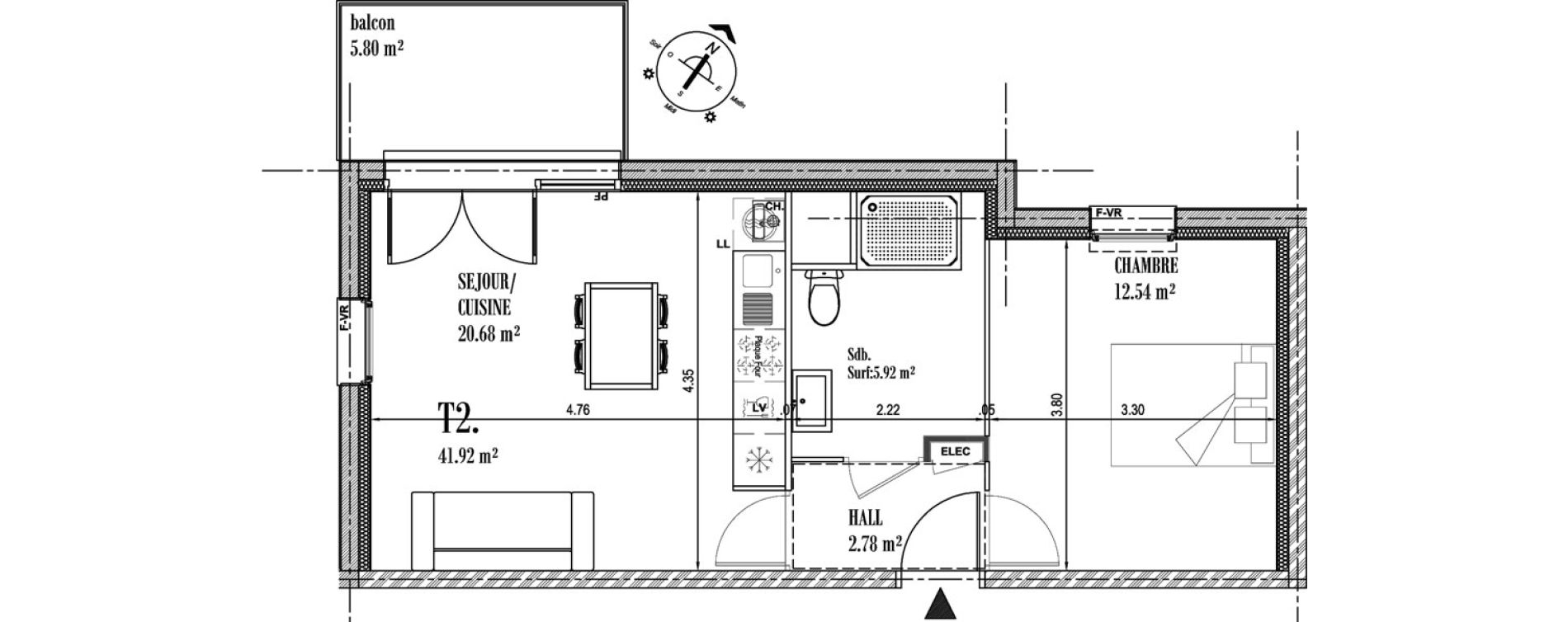 Appartement T2 de 41,92 m2 &agrave; Camiers Centre