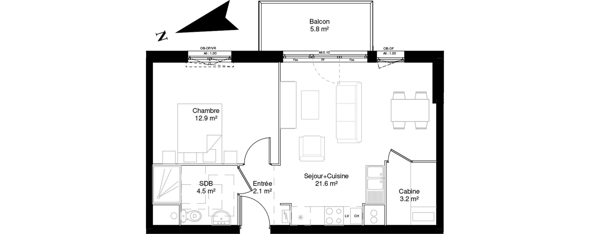 Appartement T2 de 44,20 m2 &agrave; Camiers Sainte-cecile-plage