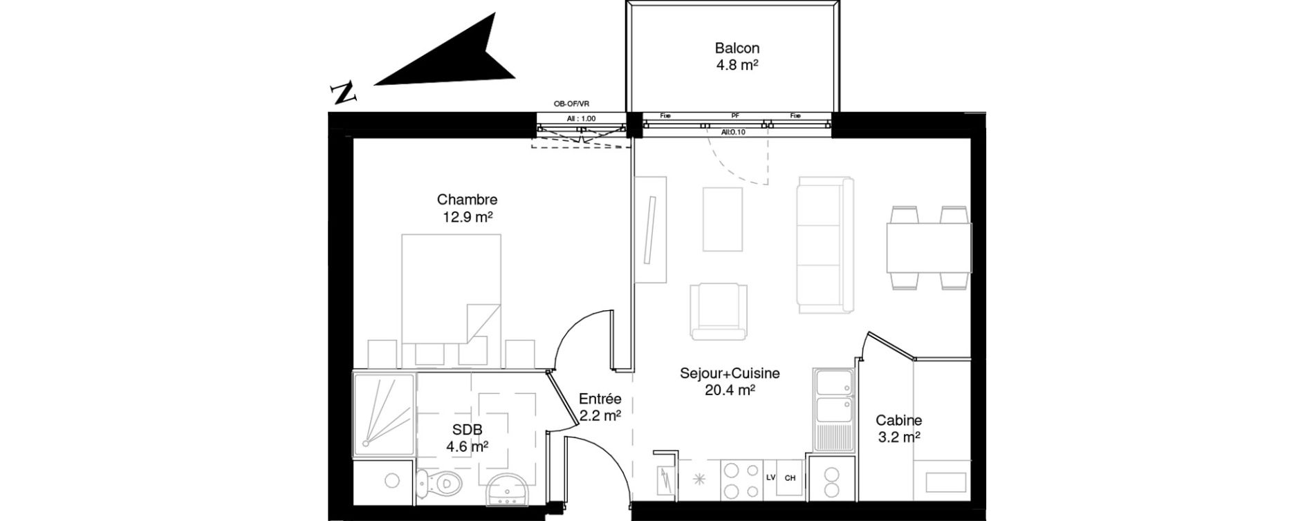 Appartement T2 de 43,20 m2 &agrave; Camiers Sainte-cecile-plage