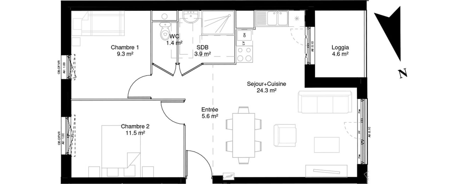 Appartement T3 de 56,00 m2 &agrave; Camiers Sainte-cecile-plage