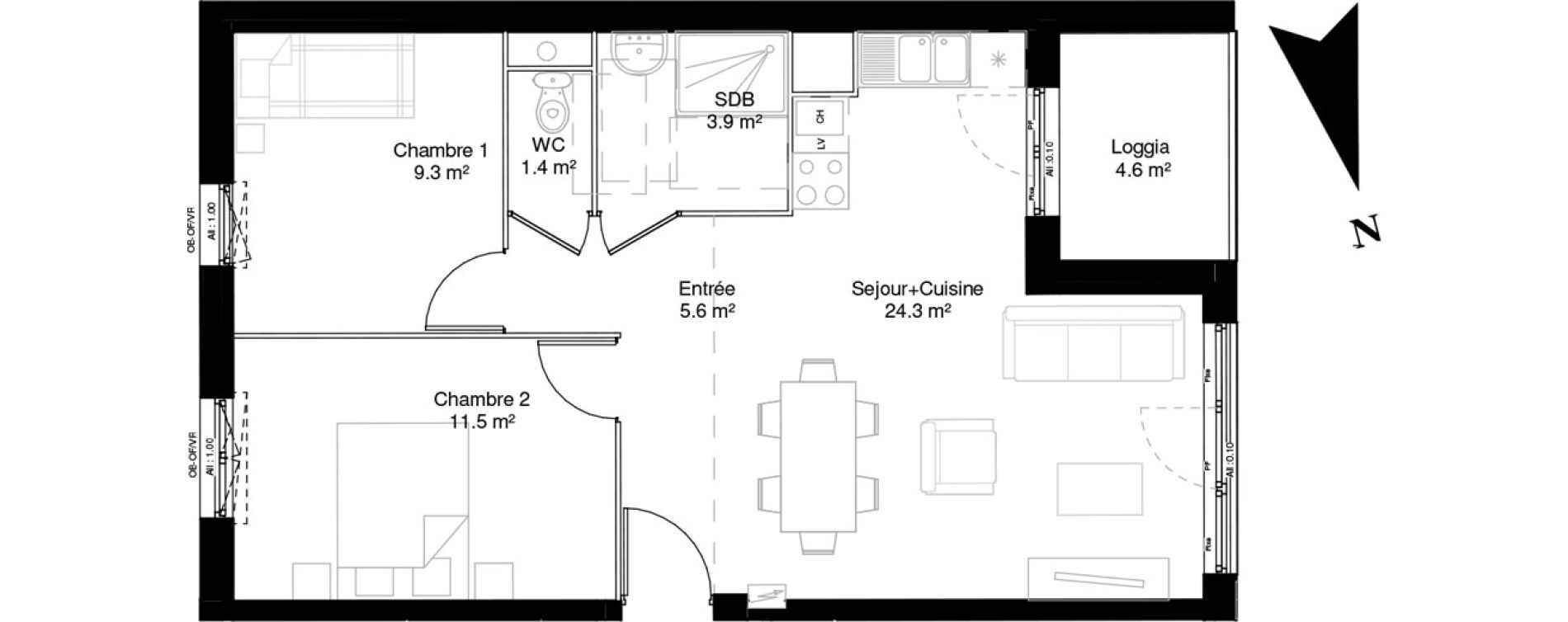 Appartement T3 de 55,90 m2 &agrave; Camiers Sainte-cecile-plage
