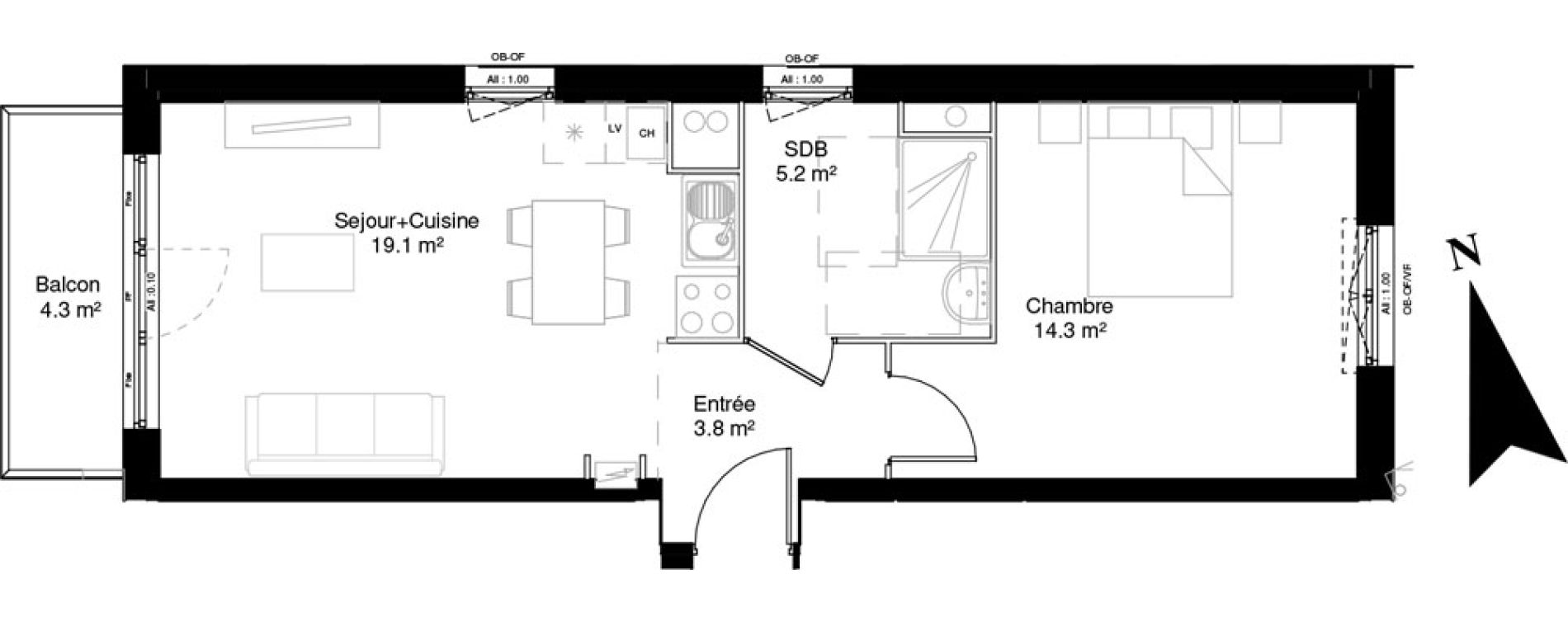 Appartement T2 de 42,40 m2 &agrave; Camiers Sainte-cecile-plage