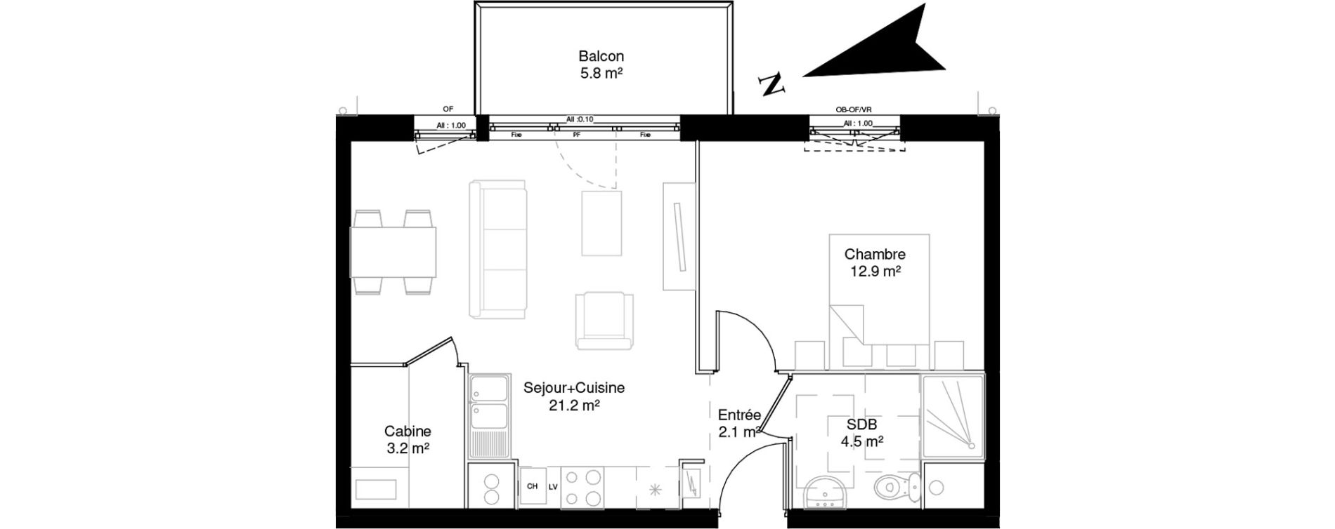 Appartement T2 de 43,80 m2 &agrave; Camiers Sainte-cecile-plage