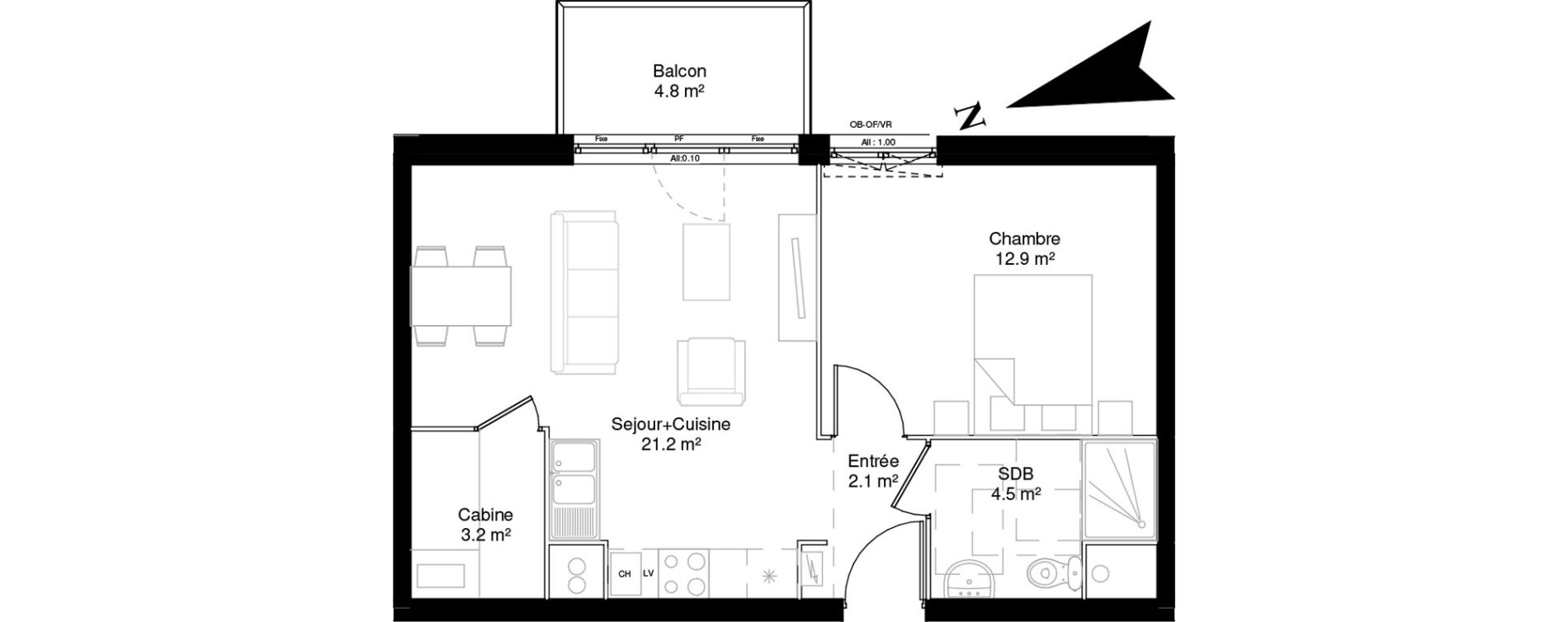 Appartement T2 de 43,80 m2 &agrave; Camiers Sainte-cecile-plage