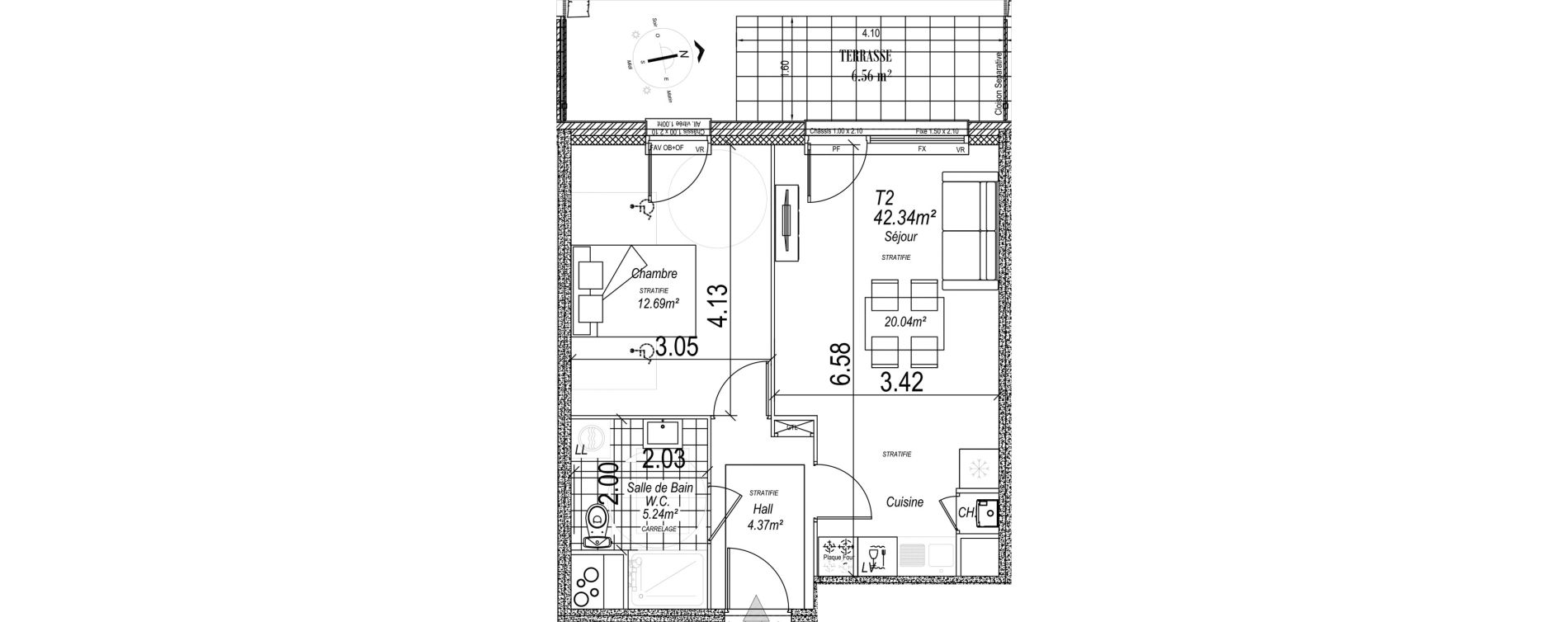 Appartement T2 de 42,34 m2 &agrave; Camiers Centre