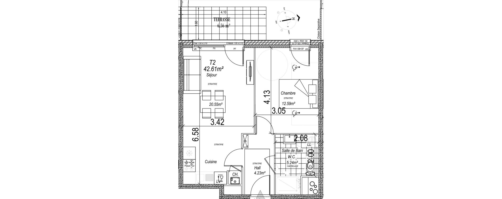 Appartement T2 de 42,61 m2 &agrave; Camiers Centre