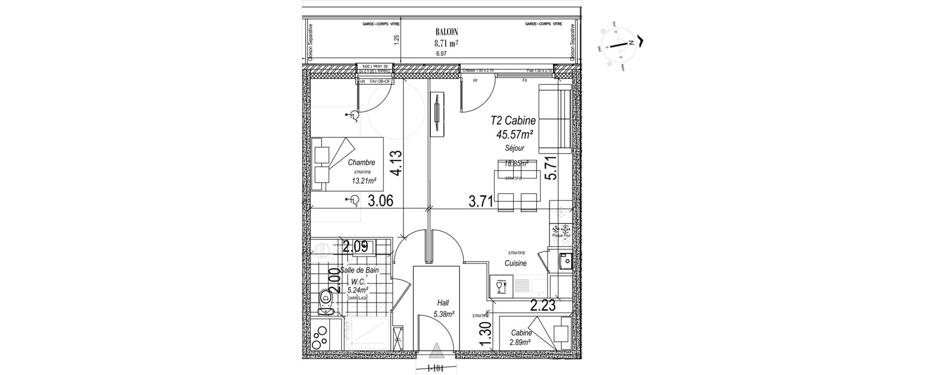 Appartement T2 de 45,57 m2 &agrave; Camiers Centre