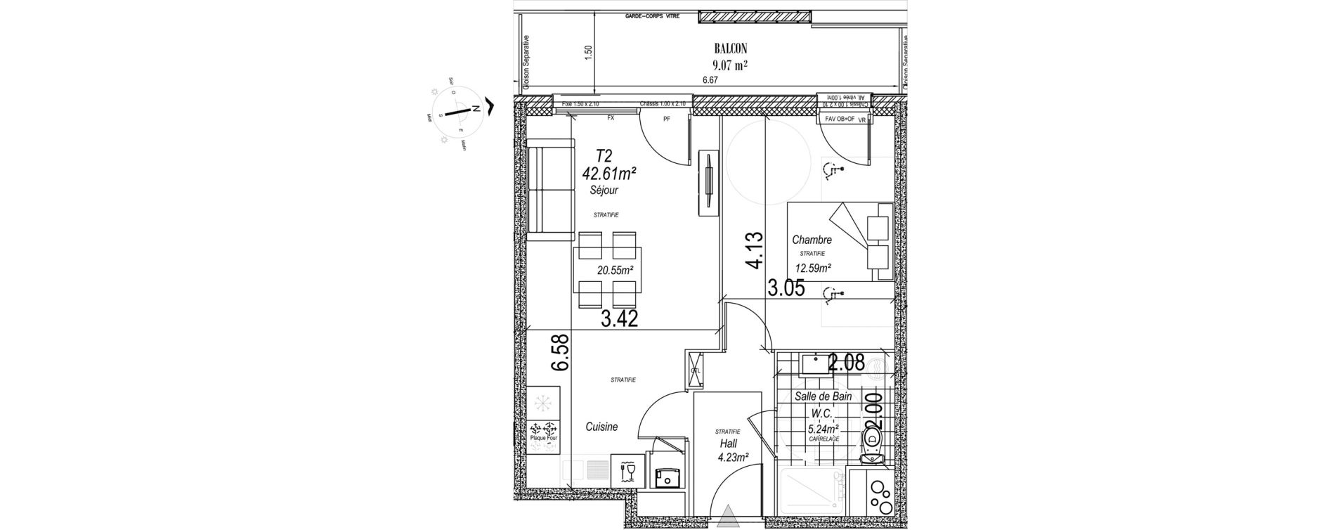 Appartement T2 de 42,61 m2 &agrave; Camiers Centre
