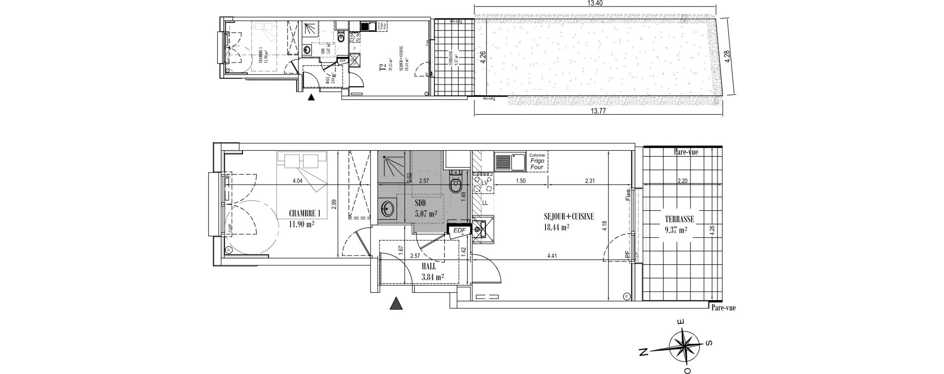 Appartement T2 de 39,25 m2 &agrave; Camiers Centre