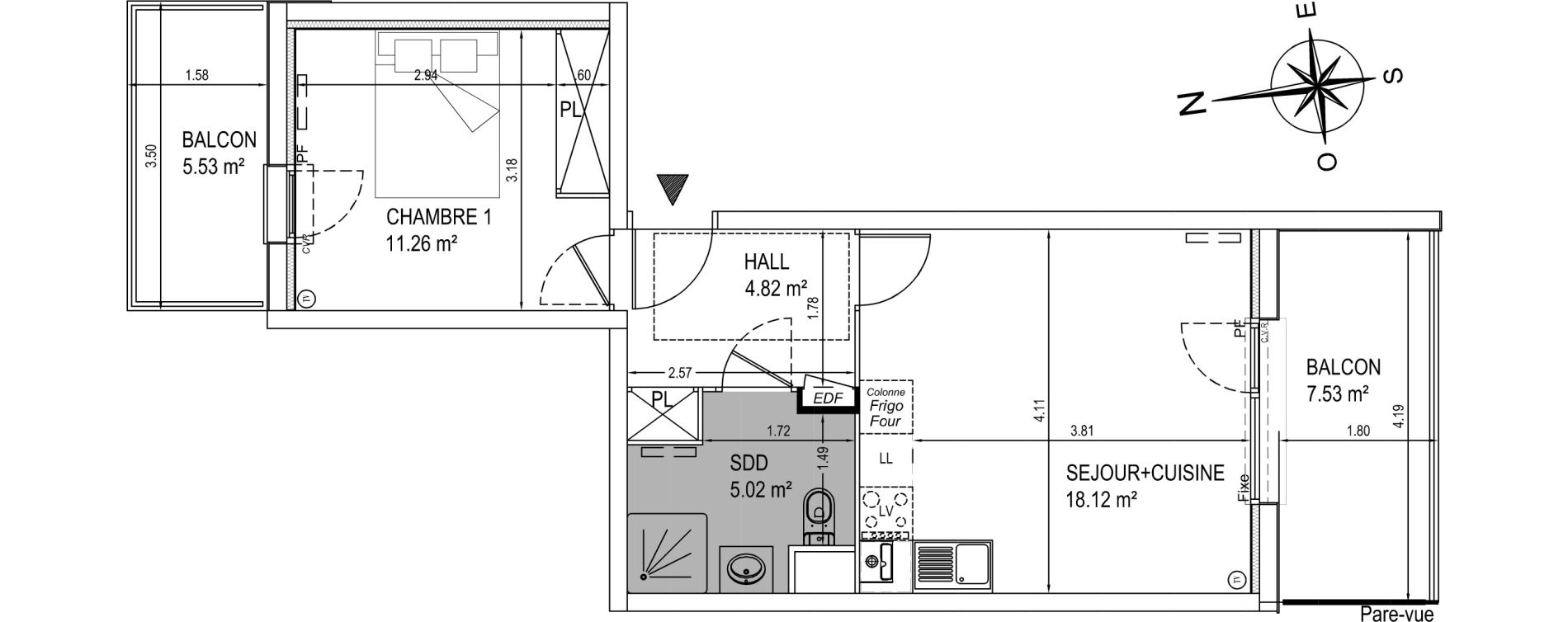 Appartement T2 de 39,22 m2 &agrave; Camiers Centre