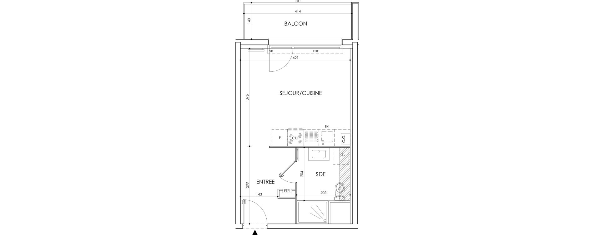 Studio de 27,10 m2 &agrave; Cucq Centre