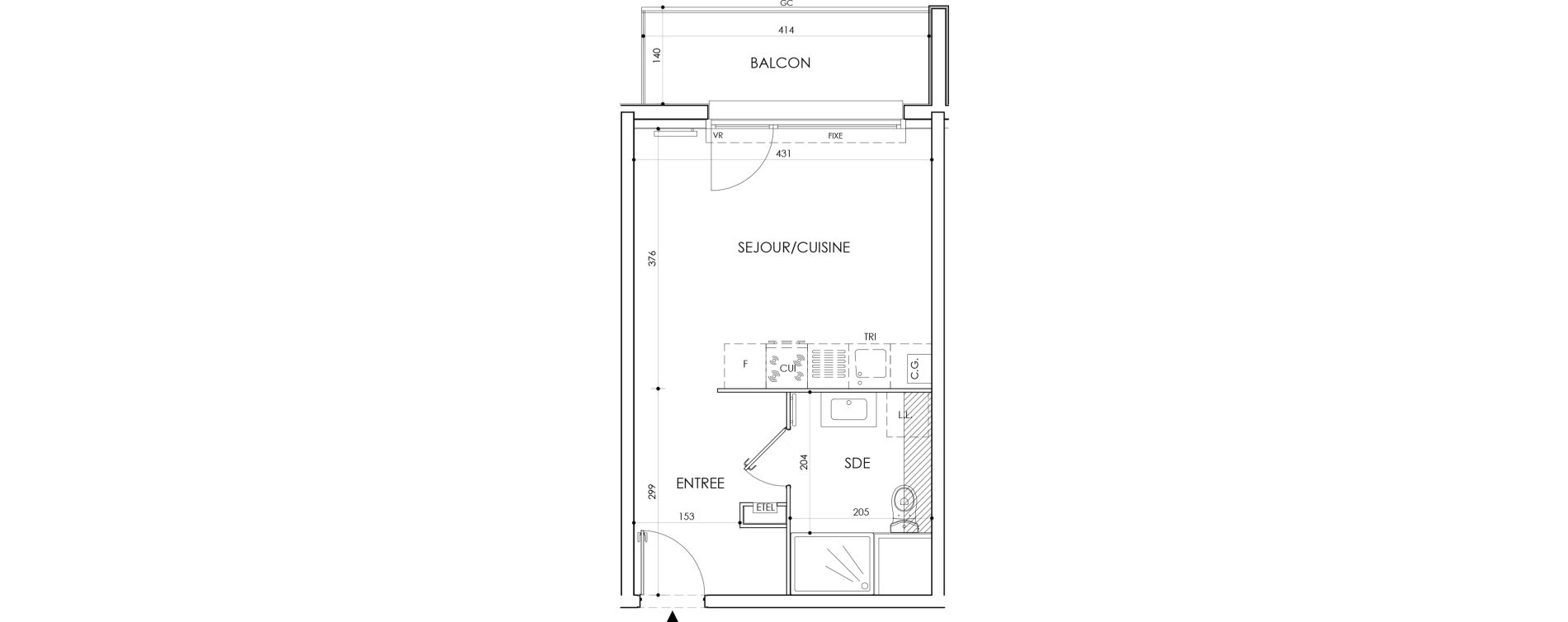 Studio de 27,75 m2 &agrave; Cucq Centre