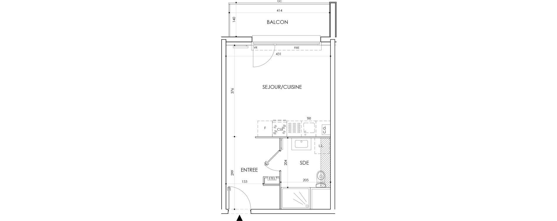 Studio de 27,75 m2 &agrave; Cucq Centre