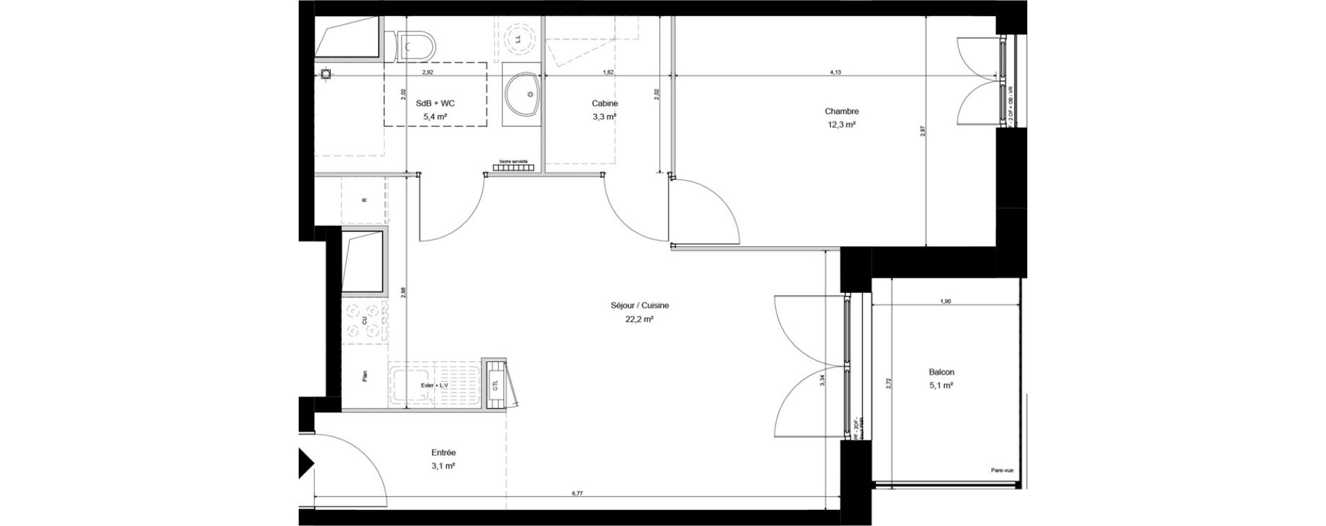 Appartement T2 de 46,20 m2 &agrave; Cucq Stella plage