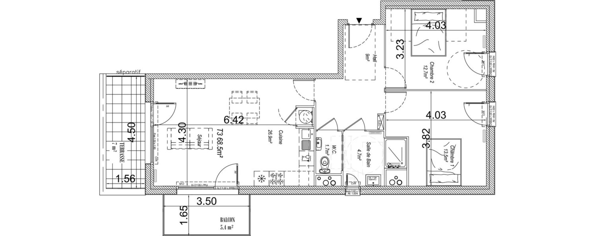 Appartement T3 de 68,50 m2 &agrave; Cucq Centre