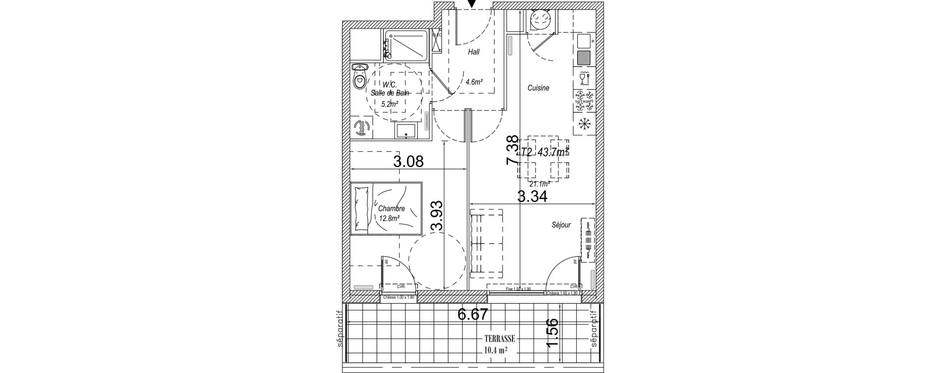 Appartement T2 de 43,70 m2 &agrave; Cucq Centre