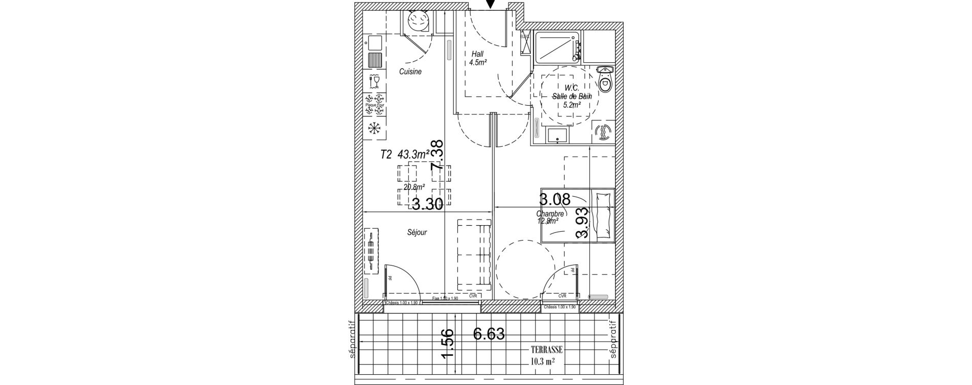Appartement T2 de 43,30 m2 &agrave; Cucq Centre