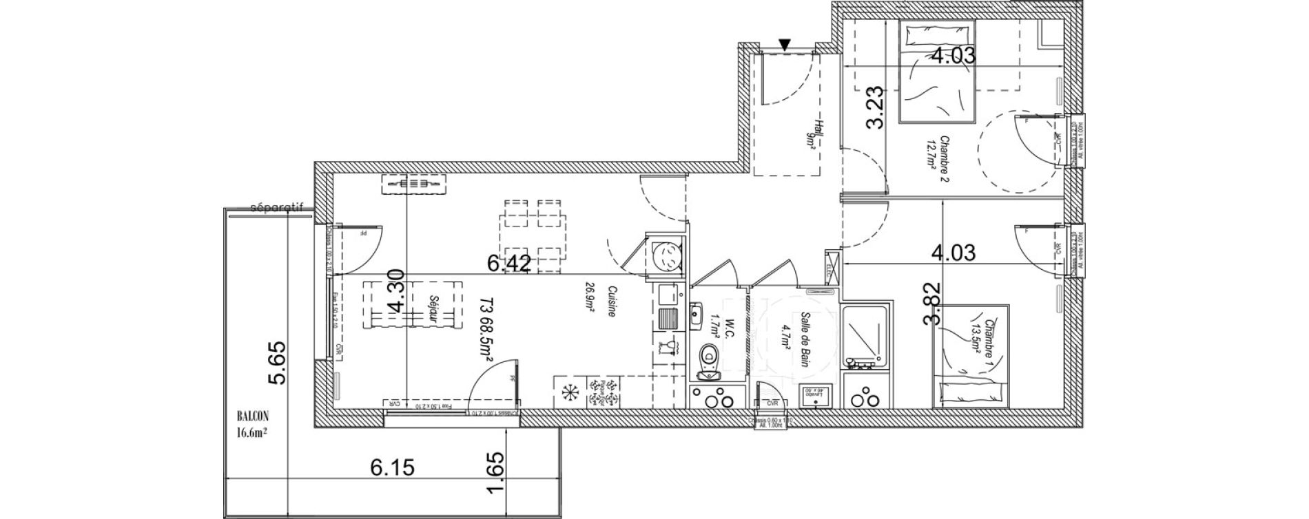 Appartement T3 de 68,50 m2 &agrave; Cucq Centre