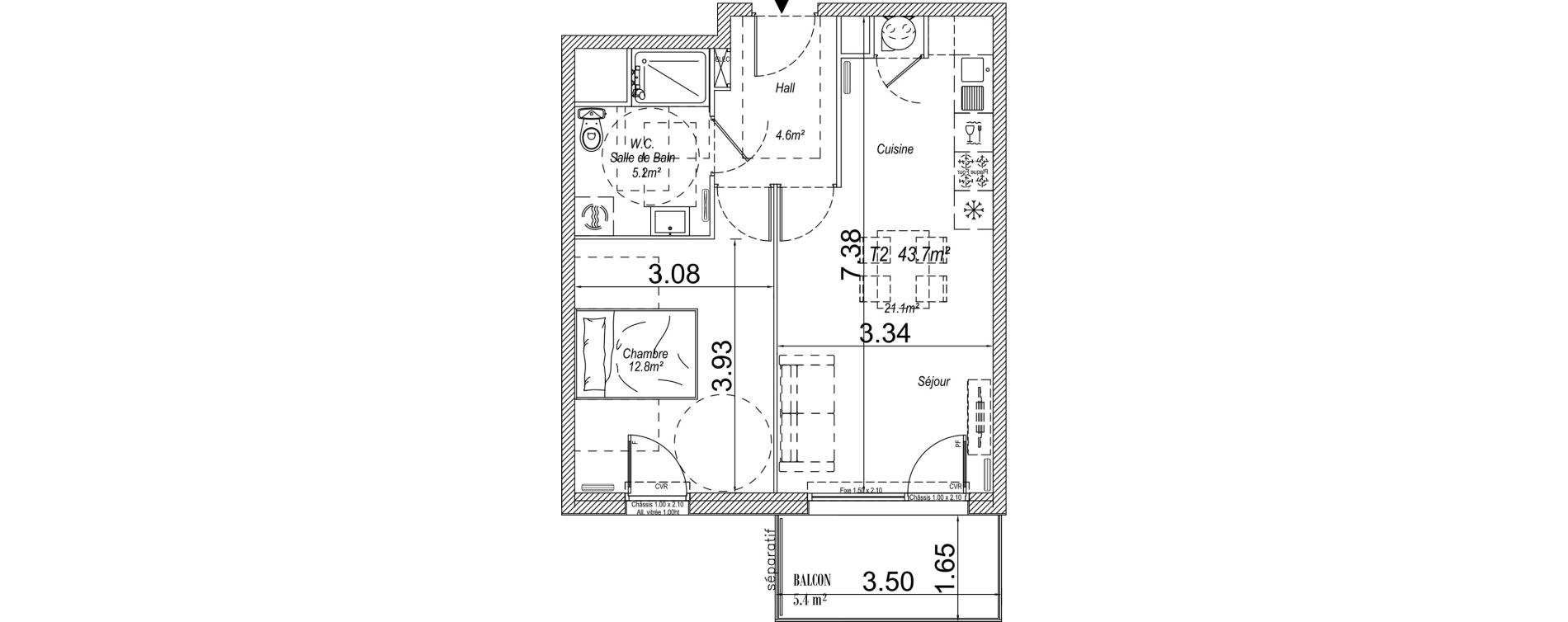 Appartement T2 de 43,70 m2 &agrave; Cucq Centre