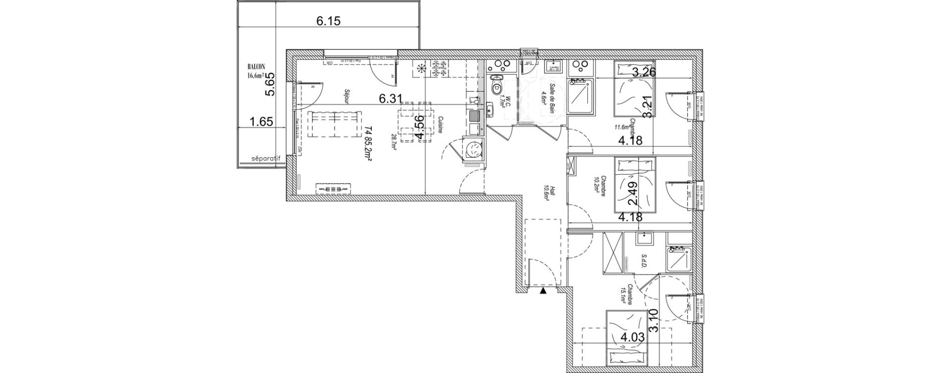 Appartement T4 de 85,20 m2 &agrave; Cucq Centre