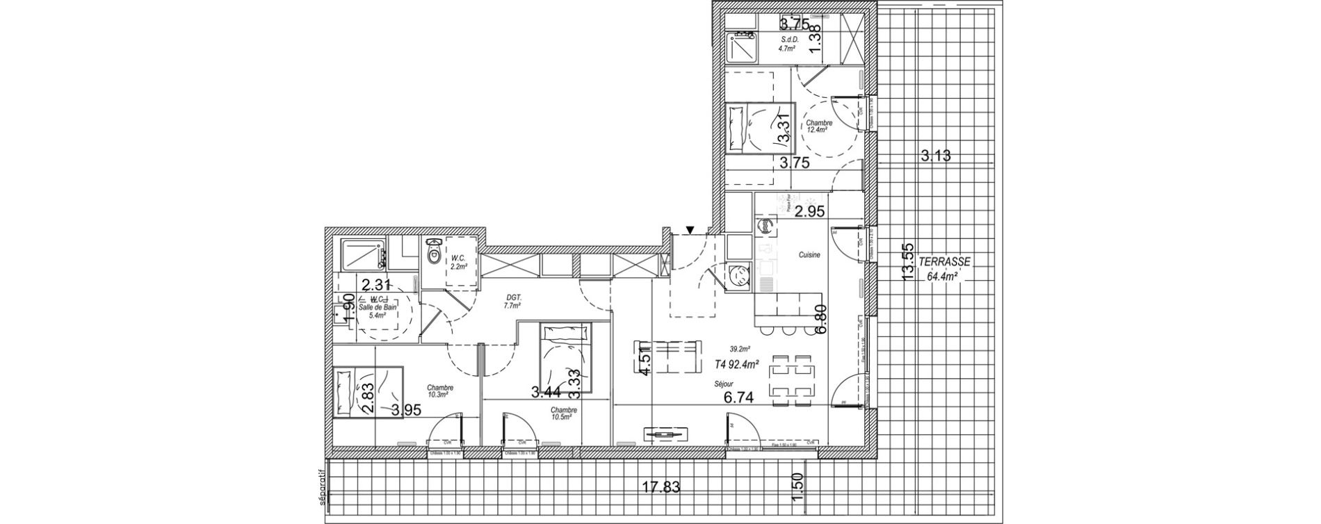 Appartement T4 de 92,40 m2 &agrave; Cucq Centre