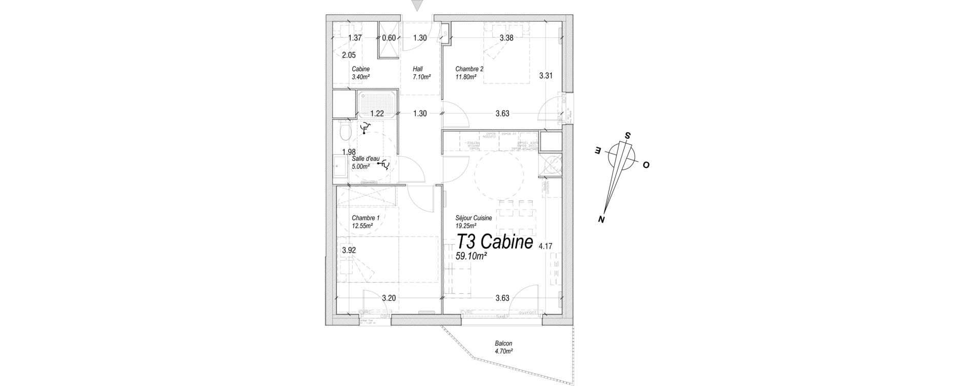 Appartement T3 de 59,10 m2 &agrave; Cucq Centre