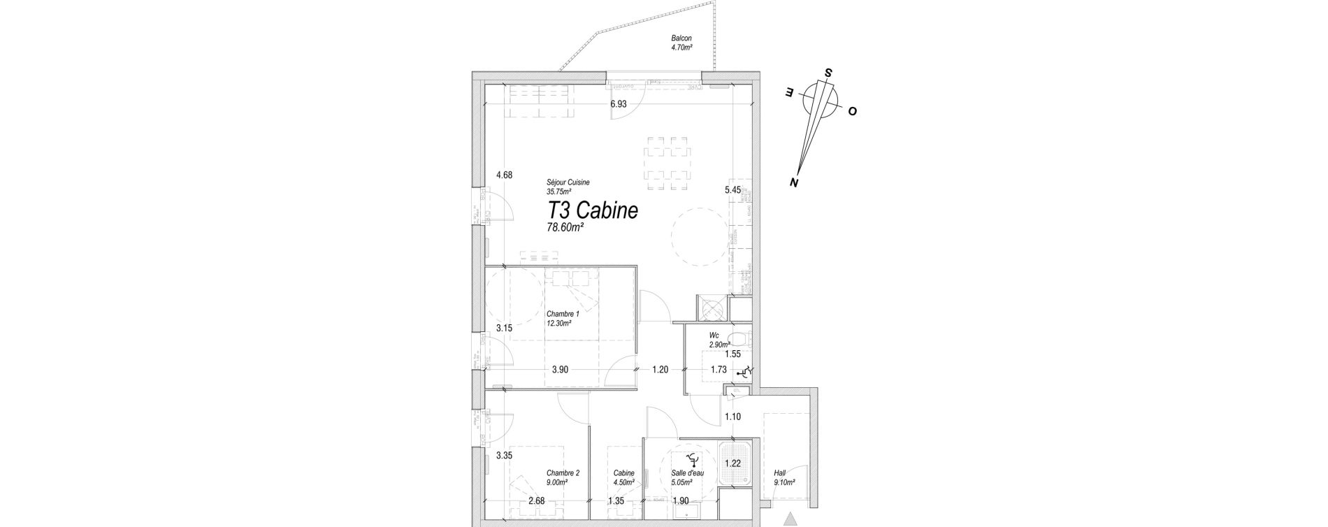 Appartement T3 de 78,60 m2 &agrave; Cucq Centre