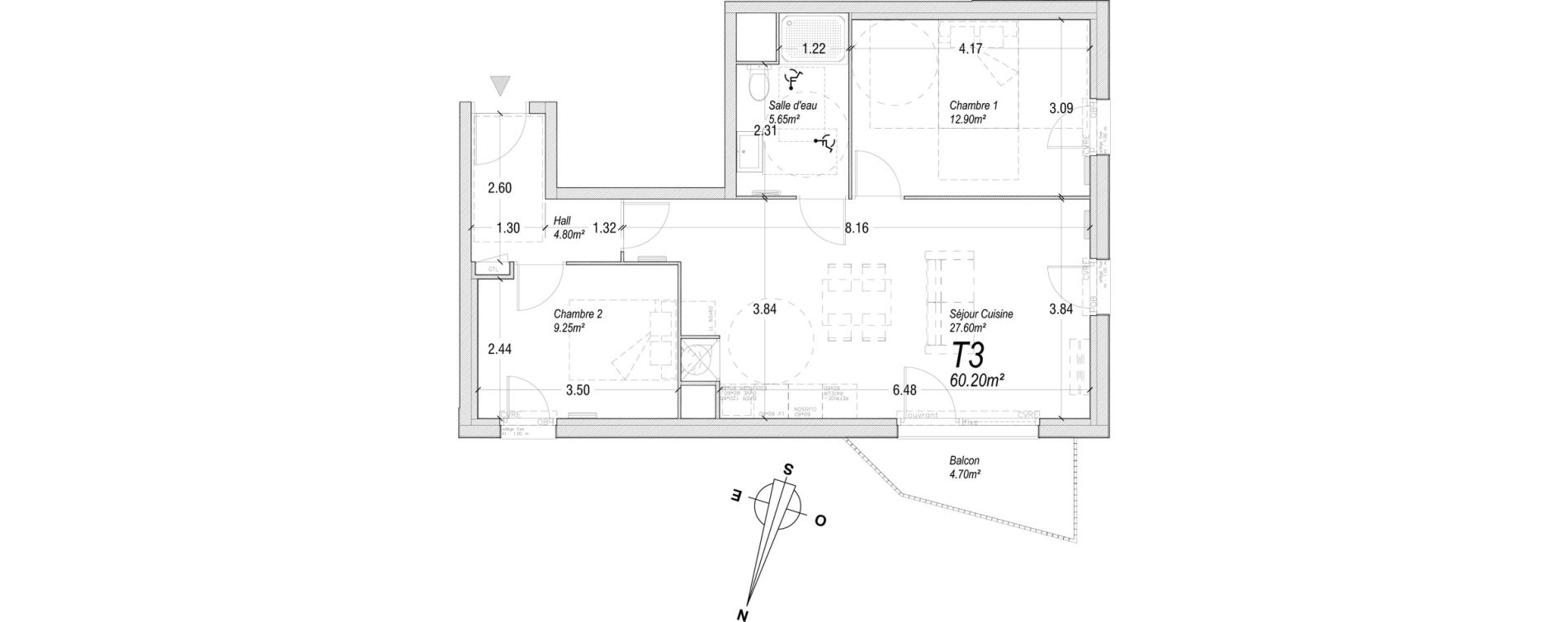 Appartement T2 de 60,20 m2 &agrave; Cucq Centre