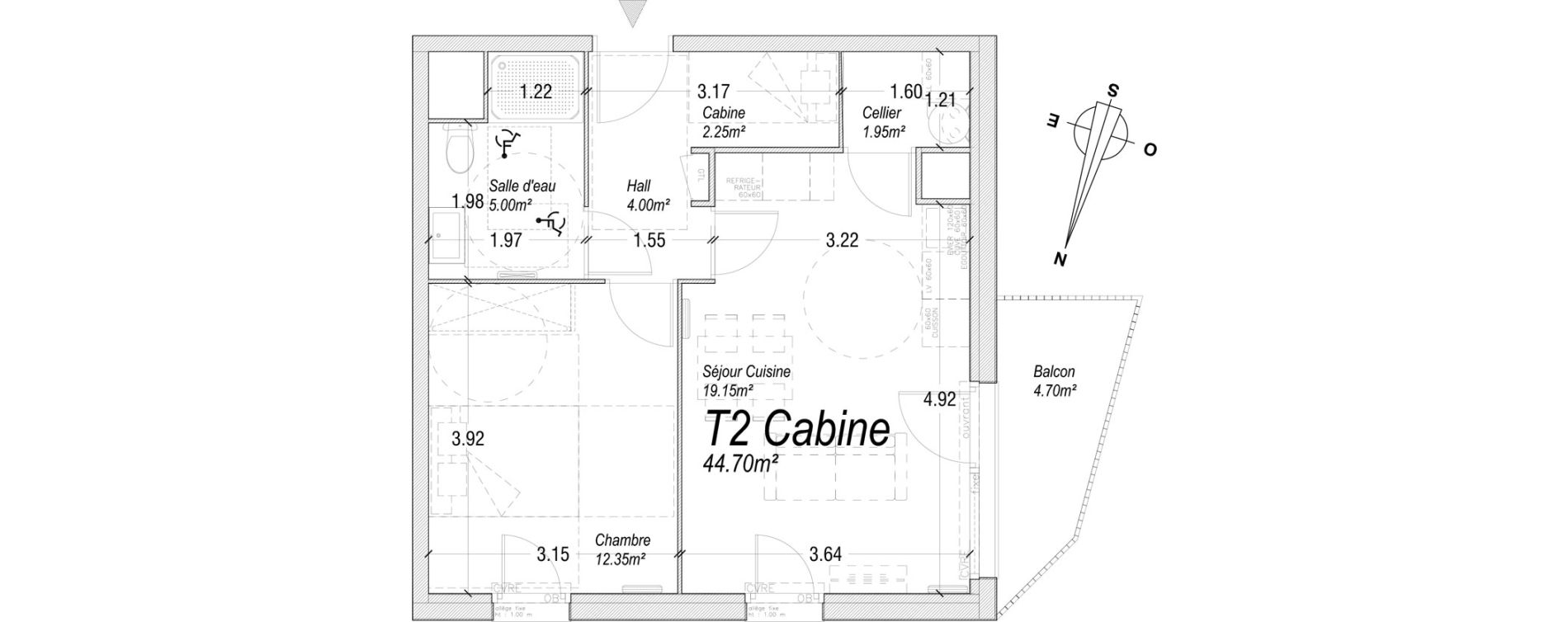 Appartement T2 de 44,70 m2 &agrave; Cucq Centre