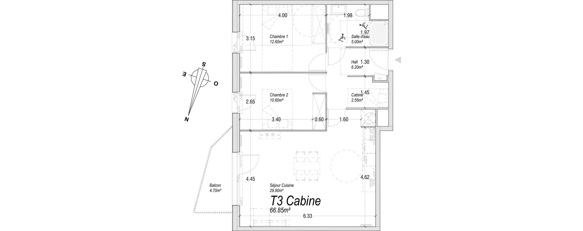 Appartement T3 de 66,85 m2 &agrave; Cucq Centre