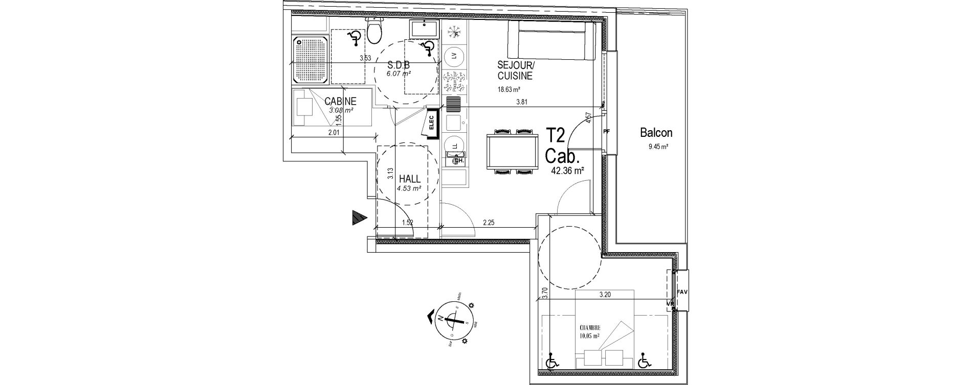 Appartement T2 de 42,36 m2 &agrave; Cucq Stella plage
