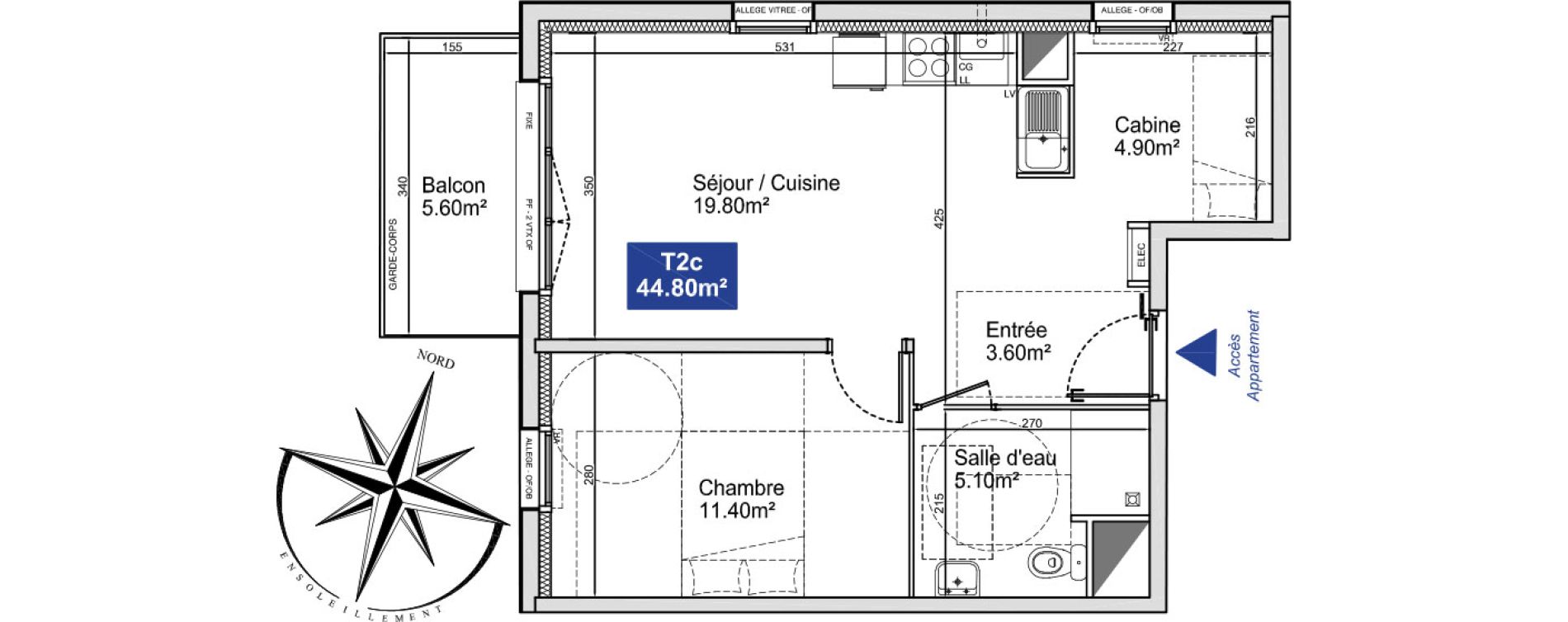 Appartement T2 de 44,80 m2 &agrave; Cucq Stella plage