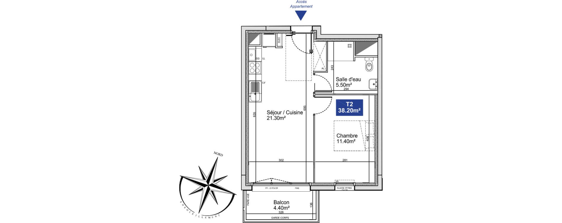 Appartement T2 de 38,20 m2 &agrave; Cucq Stella plage