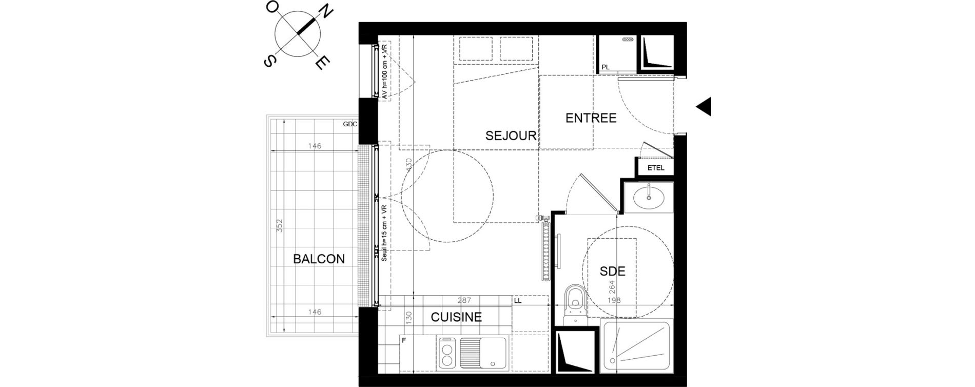 Appartement T1 de 25,93 m2 &agrave; &Eacute;taples Centre