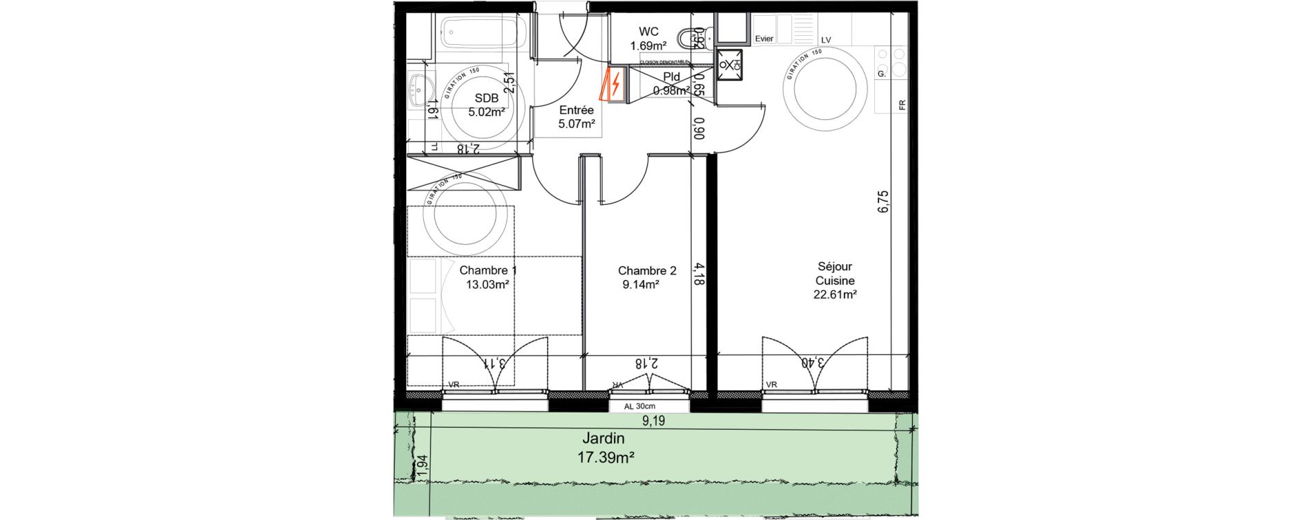 Appartement T3 de 57,54 m2 &agrave; &Eacute;taples Centre