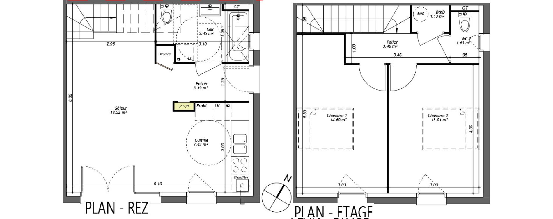 Duplex T3 de 69,42 m2 &agrave; Fampoux Centre