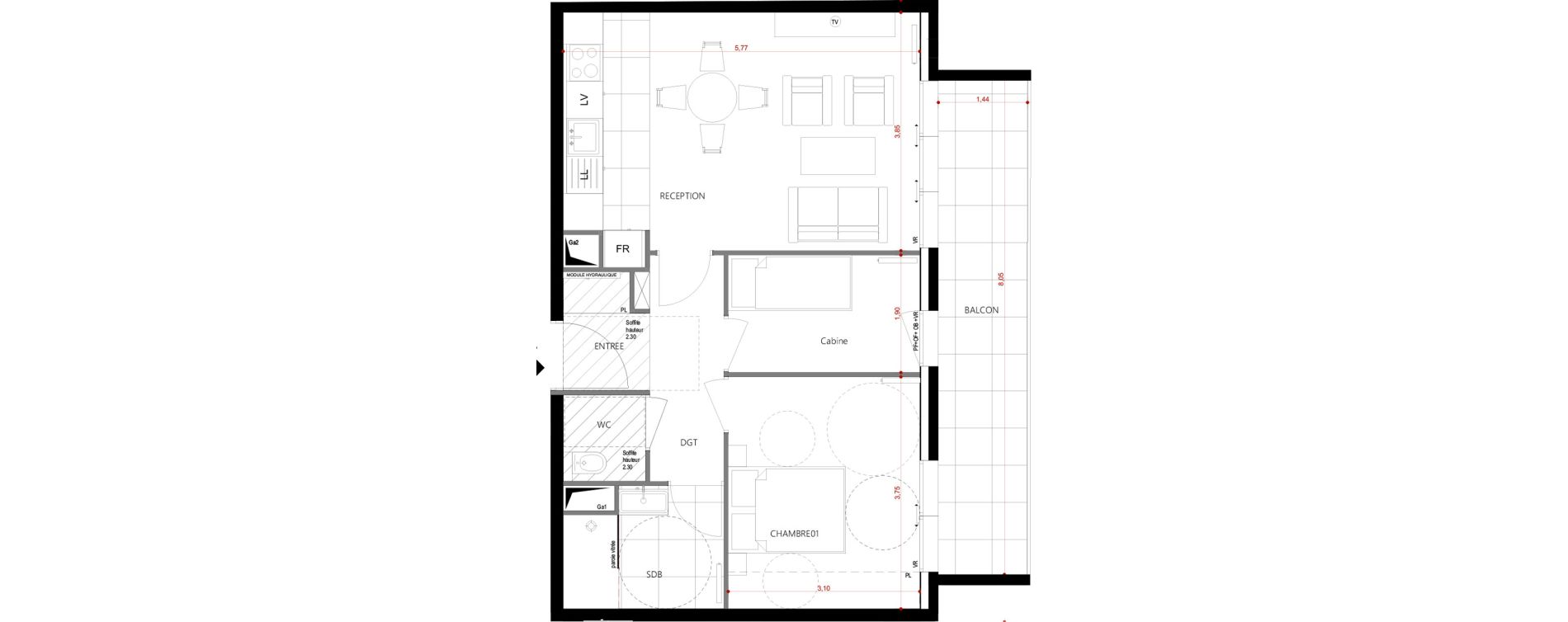 Plan appartement T2 de 53,15 m² neuf, résidence « Alcôve » Le Touquet ...