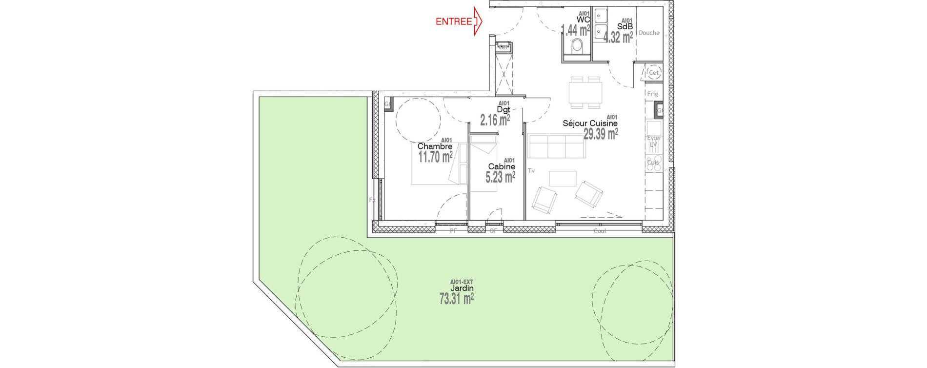 Appartement T2 de 54,24 m2 Touquet-Paris-Plage Centre