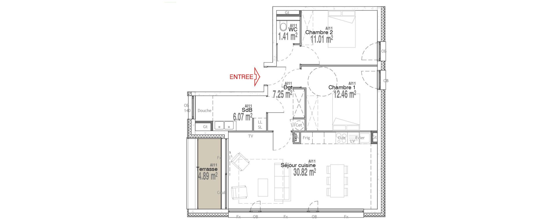 Appartement T3 de 69,02 m2 Touquet-Paris-Plage Centre