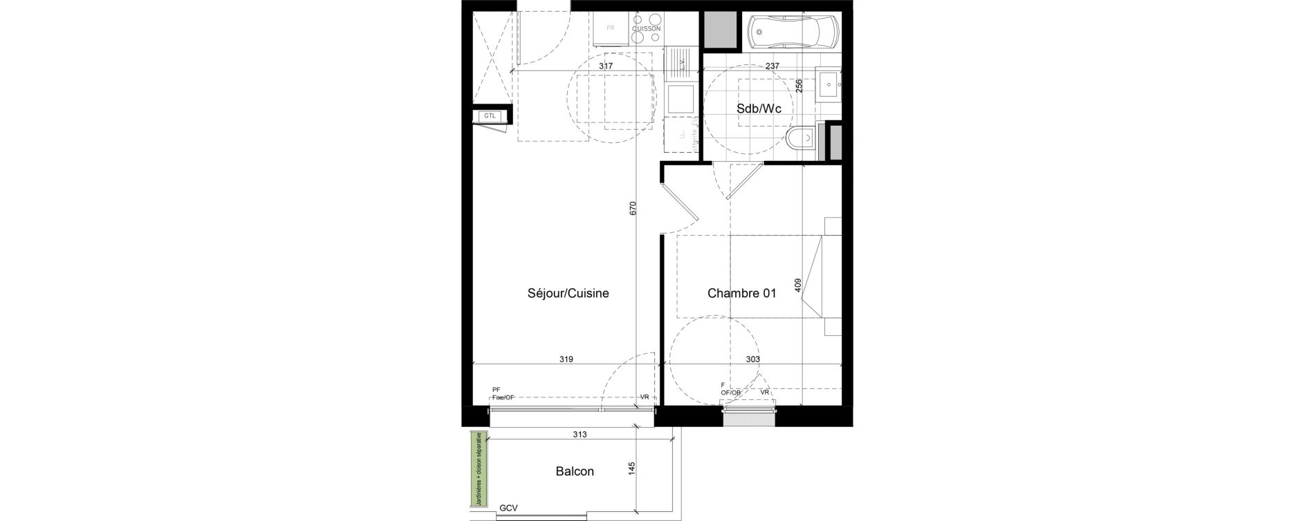 Appartement T2 de 40,51 m2 &agrave; Lens Centre
